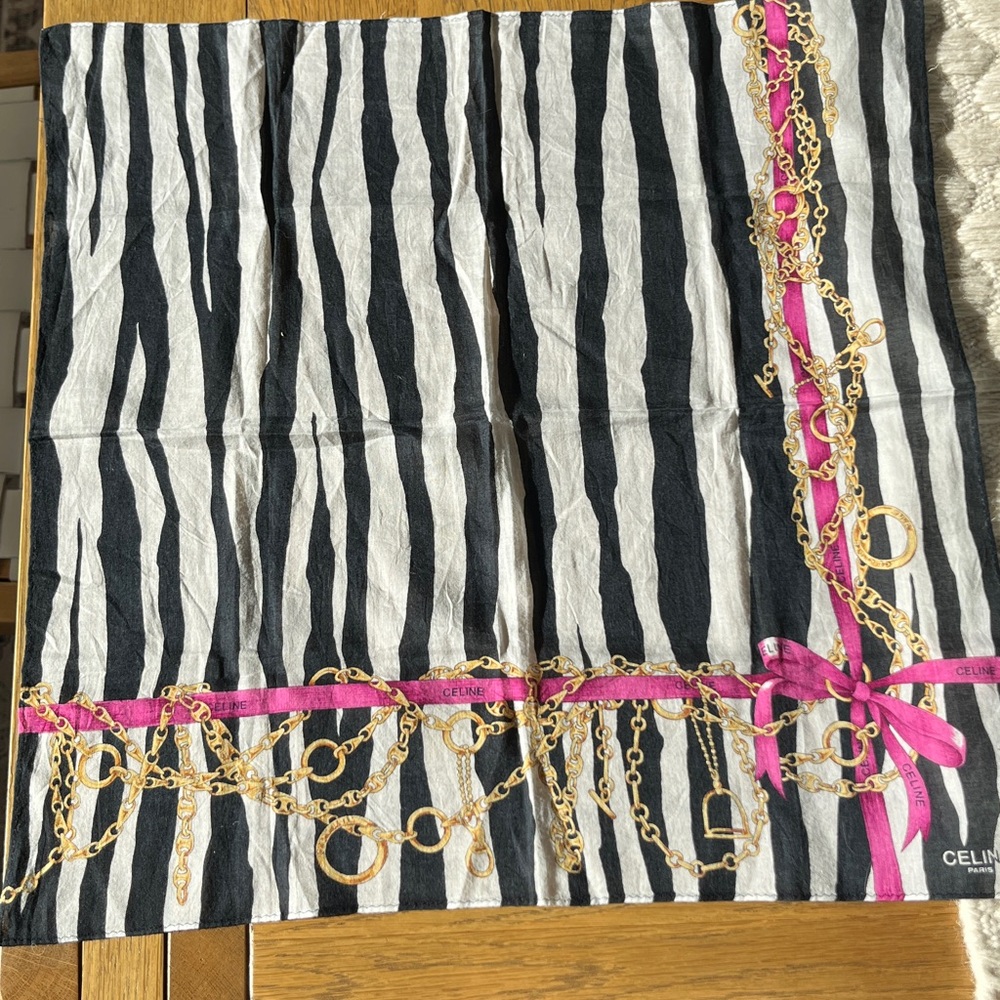 Celine Pink and Gold Chain Print Scarf